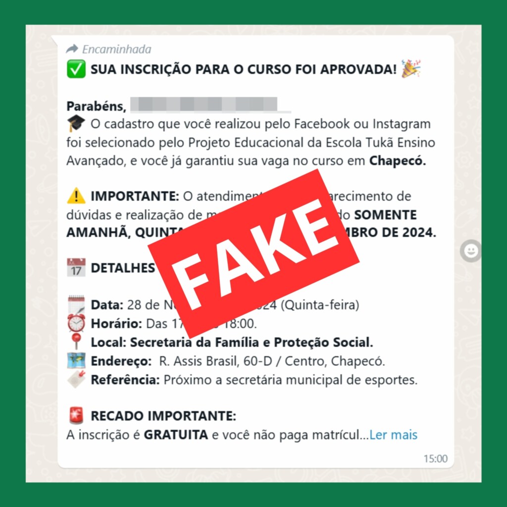 Alerta Importante da Prefeitura de Chapecó sobre Uso Indevido do Nome da Secretaria da Família